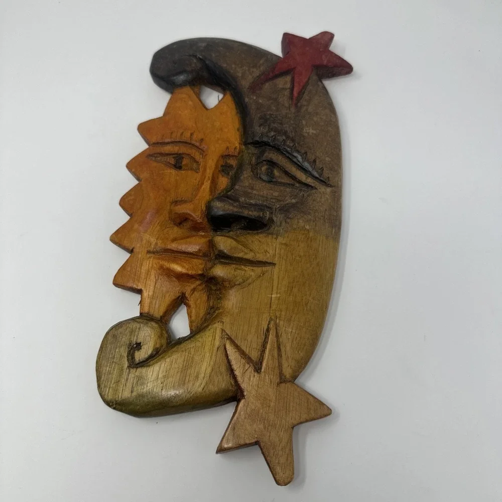 Vintage‎ Hand Carved Celestial Sun And Moon Wall Art Decor